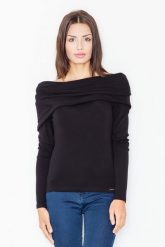 Dzianinowa Czarna Bluzka z Obfitym Golfem. Czarne bluzki damskie Figl, l, bez wzorów, z dzianiny, bez kołnierzyka, bez ramiączek. Za 189.00 zł.