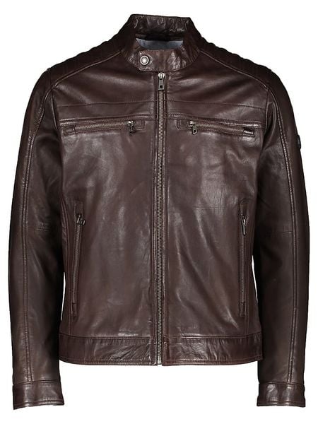 Bugatti Skórzana kurtka w kolorze ciemnobrązowym rozmiar: 54. Brązowe kurtki męskie Bugatti, bez wzorów, ze skóry, bez kaptura. Za 891.99 zł.