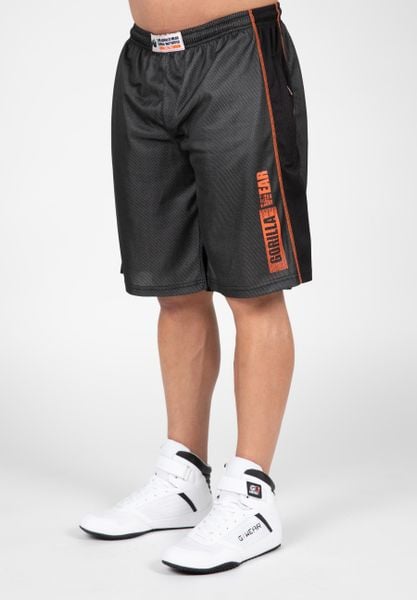 Wallace Mesh Szorty - Szary/Pomarańczowy. Brązowe szorty męskie GORILLA WEAR, l, z meshu, na fitness i siłownię. Za 185.00 zł.