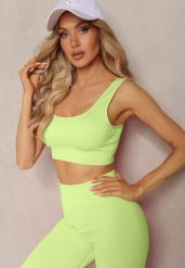 Jasnozielony Prążkowany Biustonosz Sportowy z Elastycznego Materiału Blunemia. Zielone biustonosze sportowe damskie Renee, bez wzorów, prążkowane. Za 29.99 zł.