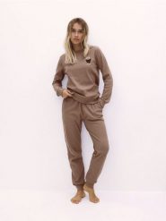 Dwuczęściowa piżama z dodatkiem bawełny - brązowy. Brązowe piżamy damskie Reserved, l, bez wzorów, z bawełny, bez ramiączek. W wyprzedaży za 89.99 zł.