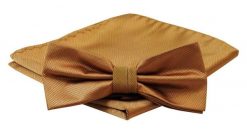 Mucha Męska z Poszetką, Złota Jednokolorowa w Drobny Prążek -ALTIES. Żółte krawaty i muchy męskie Alties, bez wzorów, eleganckie. Za 54.00 zł.