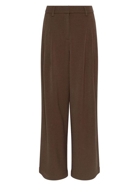 MOSS COPENHAGEN Spodnie "Henrika" w kolorze brązowym rozmiar: L. Brązowe spodnie materiałowe damskie MOSS COPENHAGEN, bez wzorów, z materiału, z podwyższonym stanem. Za 156.98 zł.