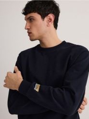 Bawełniana bluza z naszywką - granatowy. Niebieskie bluzy bez kaptura męskie Reserved, l, z bawełny. W wyprzedaży za 79.99 zł.