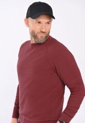 Bawełniany sweter S-LAMONT. Czerwone swetry męskie Volcano, m, z aplikacjami, z bawełny, bez kołnierzyka. Za 159.99 zł.