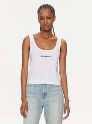 Calvin Klein Jeans Top Institutional J20J221064 Biały Slim Fit. Białe topy damskie Calvin Klein Jeans, xl, bez wzorów, z bawełny, bez kołnierzyka. Za 79.99 zł.