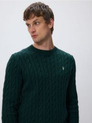 Sweter z warkoczowym splotem - ciemnozielony. Zielone swetry męskie Reserved, l, bez wzorów, z bawełny, bez kołnierzyka. Za 139.99 zł.