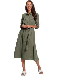 Heine Sukienka w kolorze khaki rozmiar: 38. Brązowe sukienki damskie Heine, bez wzorów, z lyocellu, bez kołnierzyka, bez ramiączek, midi. Za 139.87 zł.