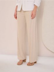 Wiskozowe spodnie straight leg - kremowy. Białe spodnie materiałowe damskie Sinsay, bez wzorów, z wiskozy. Za 49.99 zł.