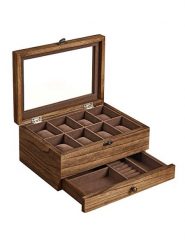 SONGMICS Szkatułka w kolorze brązowym na zegarki - 27 x 13 x 20 cm rozmiar: onesize. Brązowe zegarki damskie Songmics, szklane. Za 83.45 zł.