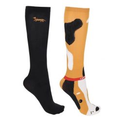 Damskie skarpety jeździeckie QHP Gift Box Stable Buddy (x2). Czarne skarpetki damskie QHP, bez wzorów, z materiału. Za 119.00 zł.