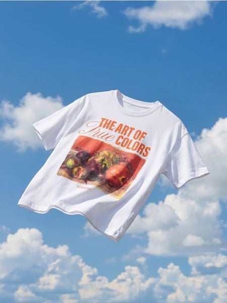 Bawełniana koszulka z motywem obrazu - biały. Białe t-shirty damskie Sinsay, l, bez wzorów, z bawełny, bez kołnierzyka. Za 19.99 zł.