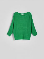 Sweter kimono - zielony. Zielone swetry klasyczne damskie Reserved, l, z dzianiny, bez kołnierzyka. W wyprzedaży za 59.99 zł.