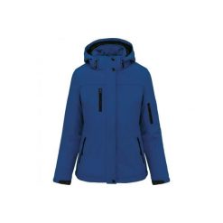 Kurtka damska z kapturem, ocieplana, softshell Kariban. Niebieskie kurtki damskie KARIBAN, m, bez wzorów, z elastanu, z kapturem. Za 383.50 zł.