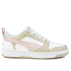 Buty damskie sneakersy sportowe Puma REBOUND V6 LO Jr. Białe buty sportowe na co dzień damskie Puma, bez wzorów, z dresówki, trekkingowe. Za 159.00 zł.