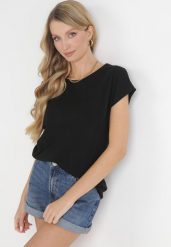 Czarny T-shirt Bawełniany z Krótkim Rękawem Erestusia. Czarne t-shirty damskie Born2be, l, bez wzorów, z bawełny, bez kołnierzyka. Za 29.99 zł.
