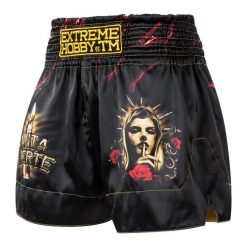 Spodenki Muay Thai męskie EXTREME HOBBY SANTA MUERTE. Czarne szorty męskie EXTREME HOBBY, z poliesteru, bez kołnierzyka. Za 209.00 zł.