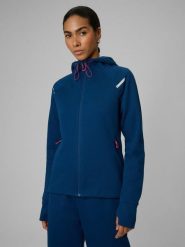 4F Bluza dresowa slim z kapturem damska - turkusowa XXL. Niebieskie bluzy z kapturem damskie 4f, xxl, z dresówki. Za 199.99 zł.