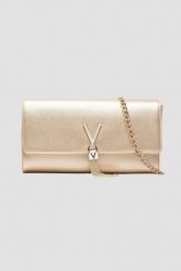 VALENTINO Złota duża kopertówka Pochette SS26. Żółte torebki wieczorowe Valentino by Mario Valentino, bez wzorów, bez kołnierzyka, bez ramiączek. W wyprzedaży za 198.99 zł.