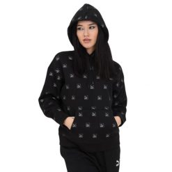 Damska Bluza Z Nadrukiem Love Na Całej Powierzchni. Czarne bluzy sportowe damskie Puma, l, bez wzorów, z bawełny, bez ramiączek, długie, z kapturem. Za 186.90 zł.
