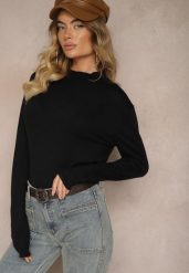 Czarny Klasyczny Sweter ze Stójką Miridra. Czarne golfy damskie Renee, z jeansu, bez kołnierzyka. Za 44.99 zł.