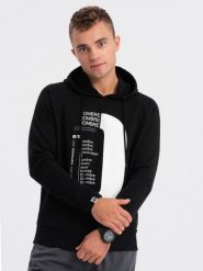 Bluza męska HOODIE z nadrukiem - czarna V3. Czarne bluzy z kapturem męskie Ombre Clothing, m, z bawełny. W wyprzedaży za 49.99 zł.