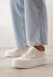 Beżowe Trampki na Grubej Podeszwie z Ażurową Cholewką Nalivera. Brązowe trampki i tenisówki damskie Born2be, w ażurowe wzory, z jeansu. Za 79.99 zł.