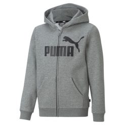 Młodzieżowa bluza z kapturem z dużym logo Essentials PUMA Medium Gray Heather. Szara bluzy z kapturem męskie Puma, na jesień, m, z bawełny. Za 212.45 zł.