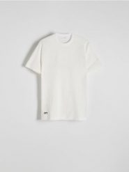T-shirt regular z kontrastową lamówką - złamana biel. T-shirty męskie Reserved, l, bez wzorów, z bawełny, bez kołnierzyka. W wyprzedaży za 59.99 zł.