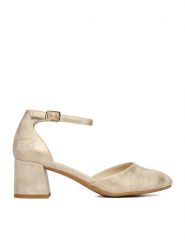 Rieker Czółenka 44762-91 Złoty. Żółte czółenka damskie Rieker, bez wzorów, z materiału, bez obcasa. Za 319.99 zł.