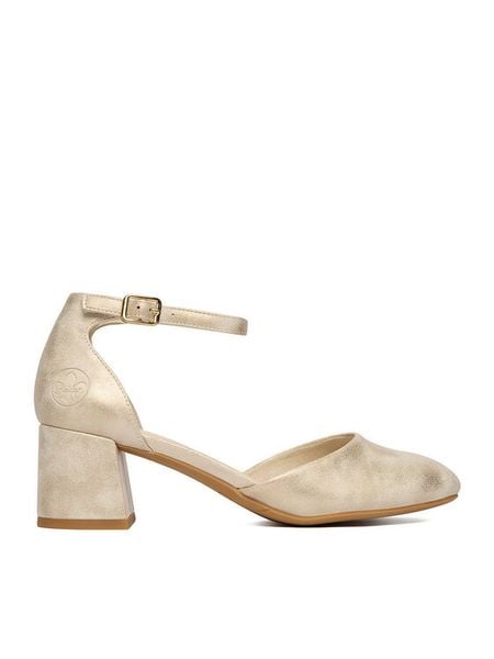 Rieker Czółenka 44762-91 Złoty. Żółte czółenka damskie Rieker, bez wzorów, z materiału, bez obcasa. Za 319.99 zł.