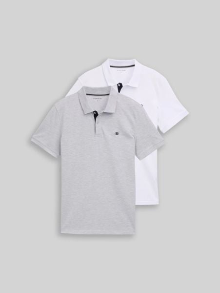 Męska Koszulka Polo Tom Tailor Doublepack Polo Light Stone Grey Melange 1044879 15398. Szare koszulki polo męskie Tom Tailor, m, bez wzorów, bez ramiączek. Za 129.99 zł.