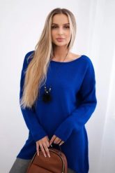 Sweter z naszyjnikiem chabrowy. Niebieskie swetry klasyczne damskie KESI, l, z elastanu, bez kołnierzyka, plus size. Za 154.75 zł.