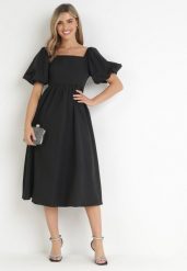 Czarna Rozkloszowana Sukienka Midi z Bufiastymi Rękawami i Kwadratowym Dekoltem Ceania. Czarne sukienki damskie Born2be, na spotkanie biznesowe, na wiosnę, m, bez wzorów, eleganckie, bez kołnierzyka, bez ramiączek, midi, rozkloszowane. W wyprzedaży za 95.99 zł.