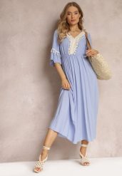 Niebieska Sukienka Maxi z Gumką w Talii z Ozdobnymi Chwostami z Wiskozy Zisel. Niebieskie sukienki damskie Renee, na imprezę, m, bez wzorów, z wiskozy, bez kołnierzyka, bez ramiączek, maxi. Za 89.99 zł.