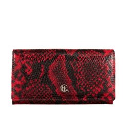 Duży czerwony portfel damski wąż RFID Canaletto PD1602s268. Czerwone portfele damskie bez wzorów, ze skóry. Za 152.10 zł.