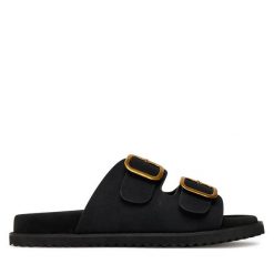 Klapki DeeZee. Czarne klapki damskie DeeZee, bez wzorów, bez obcasa. Za 139.99 zł.