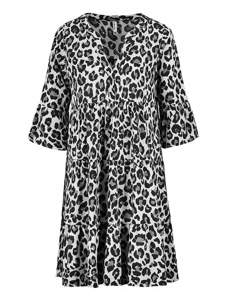 Sublevel Sukienka w kolorze biało-czarnym rozmiar: L. Białe sukienki damskie Sublevel, na imprezę, l, bez wzorów, z wiskozy, klasyczne, bez kołnierzyka, bez ramiączek, midi. Za 119.40 zł.