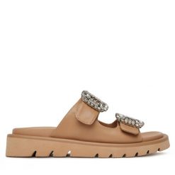 Klapki Eva Minge. Brązowe klapki damskie Eva Minge, bez wzorów, bez obcasa. Za 379.99 zł.