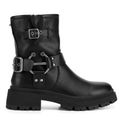 Botki MEXX. Czarne botki damskie Mexx, bez obcasa, na płaskiej podeszwie, bez zapięcia. Za 379.99 zł.