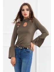 Milan Kiss Bluzka w kolorze szarobrązowym rozmiar: S. Brązowe bluzki damskie Milan Kiss, s, bez wzorów, bez kołnierzyka, bez ramiączek. Za 52.79 zł.