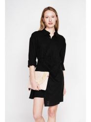 ASSUILI Lniana sukienka w kolorze czarnym rozmiar: 42. Czarne sukienki damskie Assuili, na co dzień, bez wzorów, ze lnu, bez kołnierzyka, bez ramiączek, mini, proste. Za 130.99 zł.