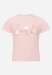 Różowa Bawełniana Koszulka T-shirt z Brokatowym Napisem i Kwiatami 3D Azavia. Czerwone koszulki dziewczęce Born2be, z aplikacjami, z bawełny, bez ramiączek. Za 29.99 zł.