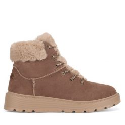 Trzewiki Rieker. Brązowe botki damskie Rieker, bez obcasa, na płaskiej podeszwie, bez zapięcia. Za 343.99 zł.