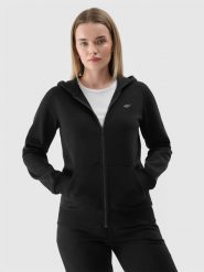 4F Bluza dresowa rozpinana z kapturem damska - czarna XS. Czarne bluzy z kapturem damskie 4f, xs, z bawełny. Za 159.99 zł.