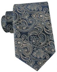 Granatowy Krawat w Kwiaty o Odcieniach Beżu - Chattier. Niebieskie krawaty i muchy męskie Chattier, bez wzorów, z tkaniny, eleganckie. Za 55.00 zł.