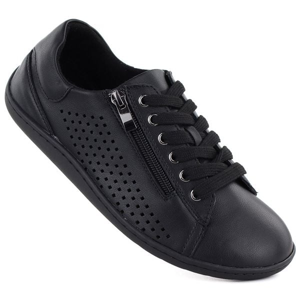 Skórzane półbuty damskie barefoot ażurowe czarne Gino Fabiani OL38-6. Czarne półbuty damskie Gino Fabiani, w ażurowe wzory, ze skóry, bez obcasa. Za 139.99 zł.