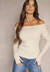 Beżowa Bluzka z Bawełny z Wycięciem na Kciuk Valwiwi. Brązowe bluzki damskie Renee, m, bez wzorów, z bawełny, bez kołnierzyka, bez ramiączek. Za 59.99 zł.
