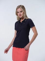 LUHTA Koszulka "Kivimaa" w kolorze granatowym rozmiar: XL. Niebieskie bluzki damskie Luhta, xl, bez wzorów, bez kołnierzyka, bez ramiączek. Za 96.60 zł.