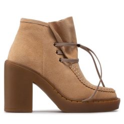 Botki Simple. Brązowe botki damskie Simple, bez obcasa, na słupku, bez zapięcia. Za 509.99 zł.